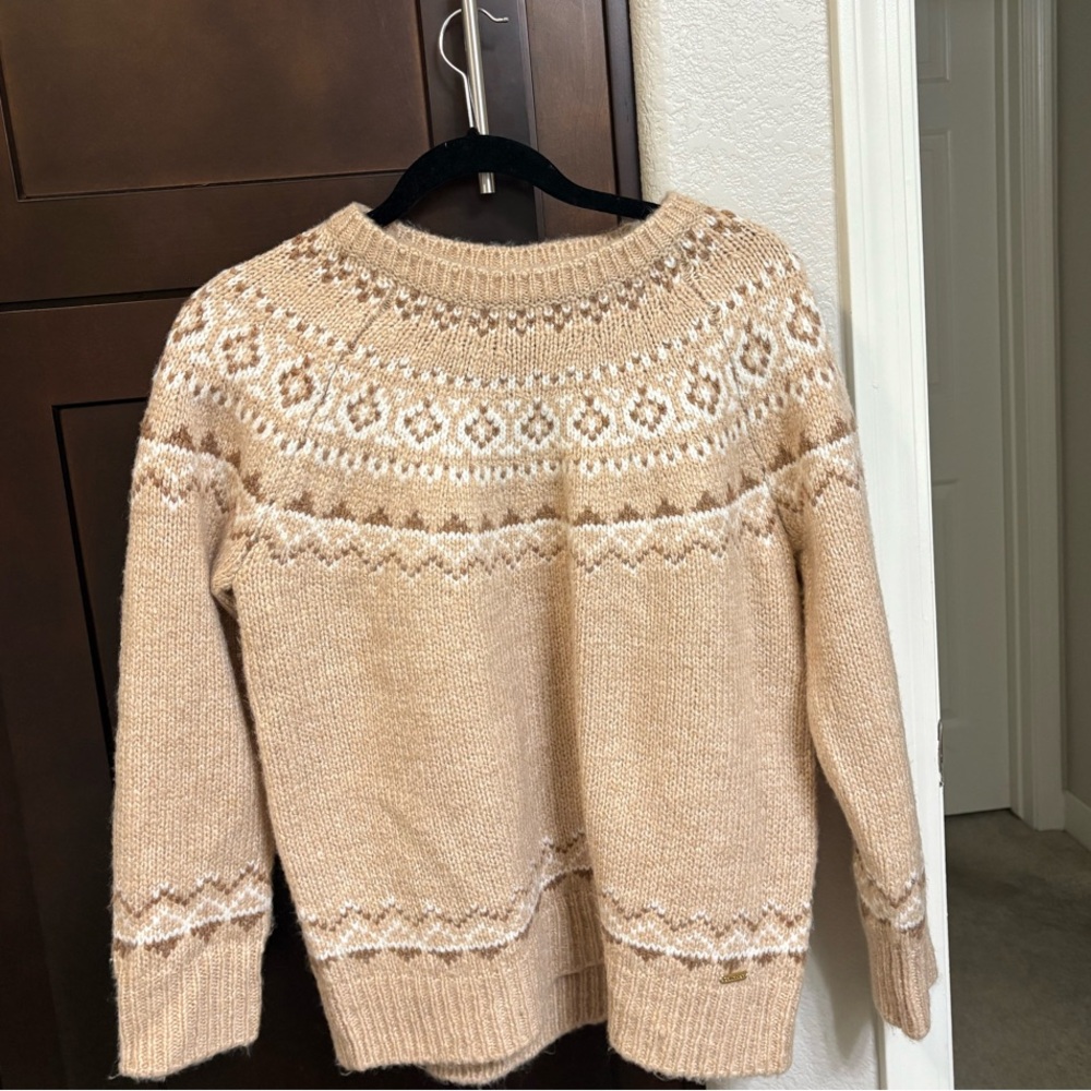 Calvin Klein Tan Crew Neck Sweater with Nordic Design